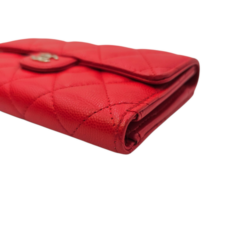 Classic Small Flap  Red Wallet in Caviar Leather Light Gold hardware