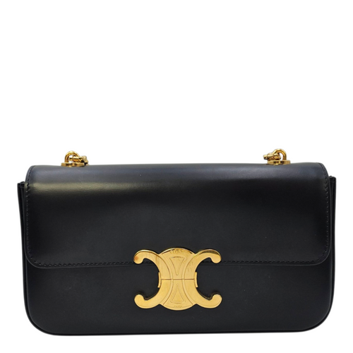 Triomphe Black Shoulder Bag in Calfskin Gold hardware