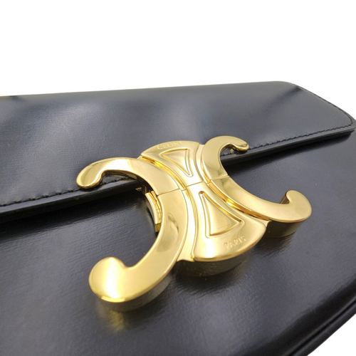 Triomphe Black Shoulder Bag in Calfskin Gold hardware