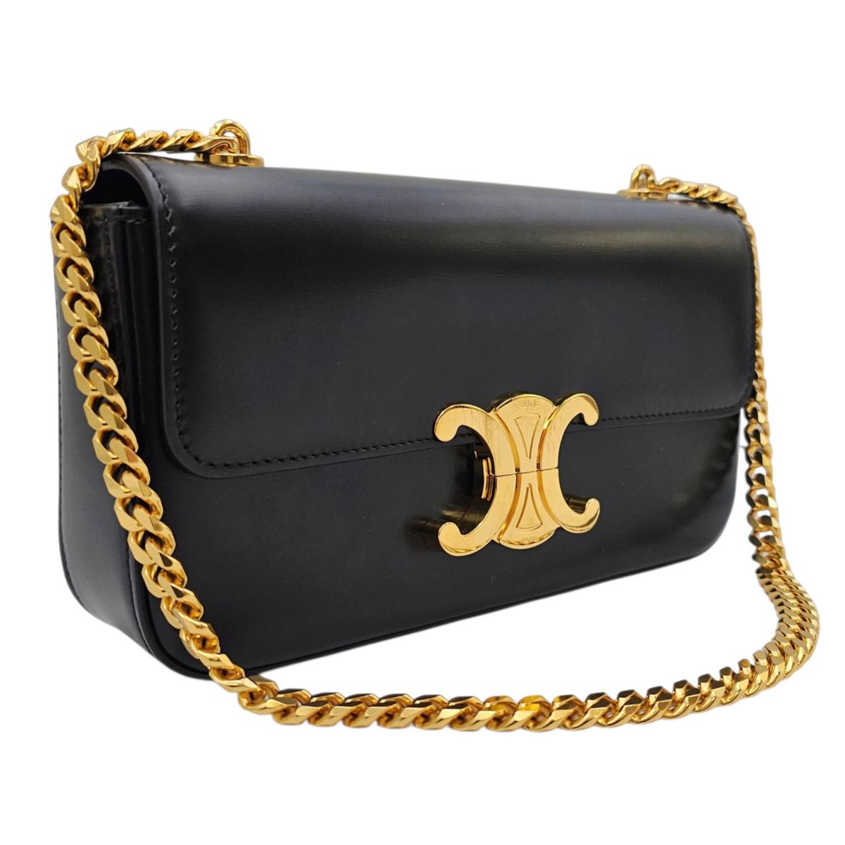 Triomphe Black Shoulder Bag in Calfskin Gold hardware