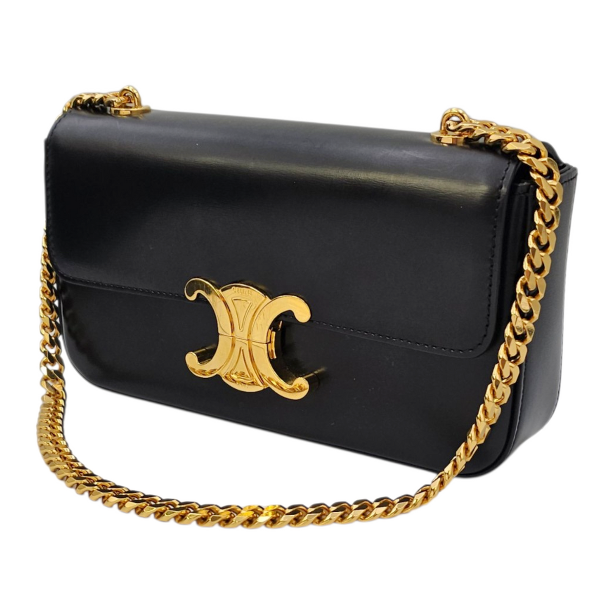 Triomphe Black Shoulder Bag in Calfskin Gold hardware