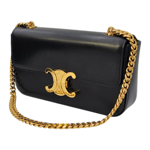 Triomphe Black Shoulder Bag in Calfskin Gold hardware