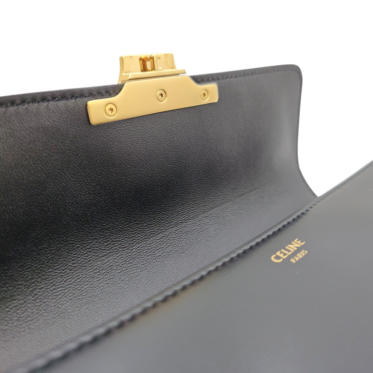 Triomphe Black Shoulder Bag in Calfskin Gold hardware