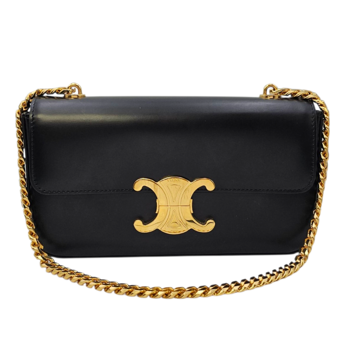 Triomphe Black Shoulder Bag in Calfskin Gold hardware