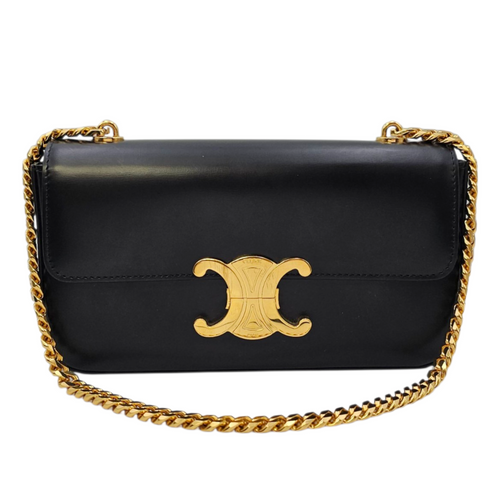 Triomphe Black Shoulder Bag in Calfskin Gold hardware