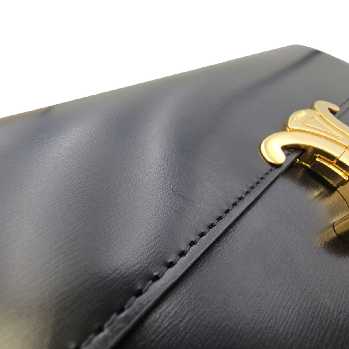 Triomphe Black Shoulder Bag in Calfskin Gold hardware