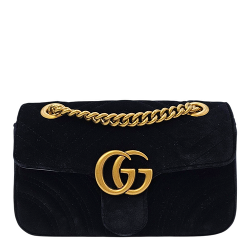 GG Marmont Black Shoulder Bag in Velvet Antique Brass hardware