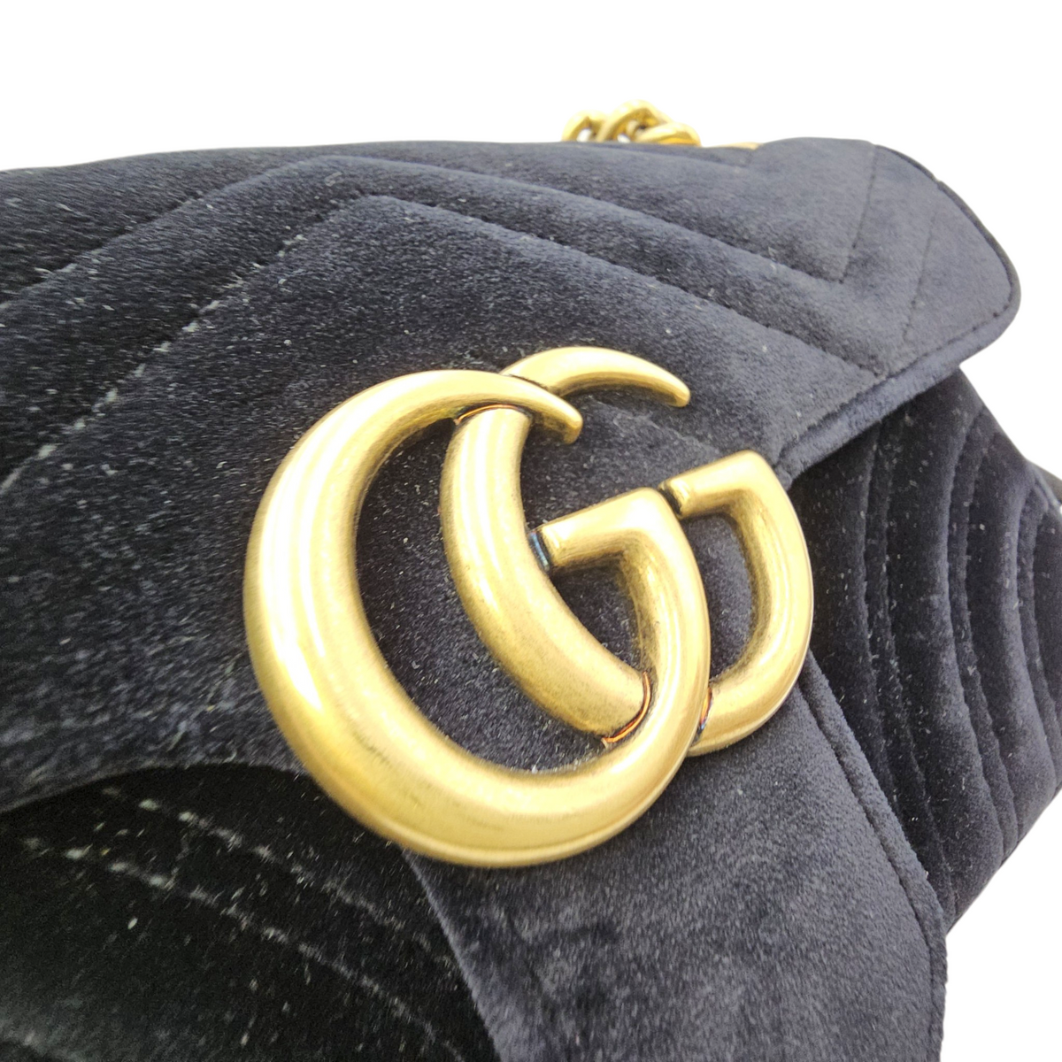 GG Marmont Black Shoulder Bag in Velvet Antique Brass hardware
