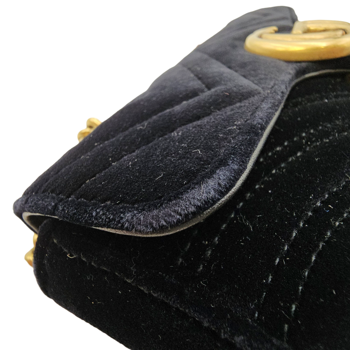 GG Marmont Black Shoulder Bag in Velvet Antique Brass hardware