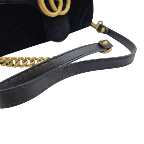 GG Marmont Black Shoulder Bag in Velvet Antique Brass hardware