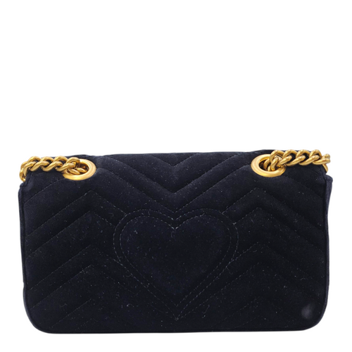 GG Marmont Black Shoulder Bag in Velvet Antique Brass hardware