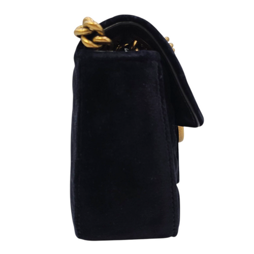 GG Marmont Black Shoulder Bag in Velvet Antique Brass hardware