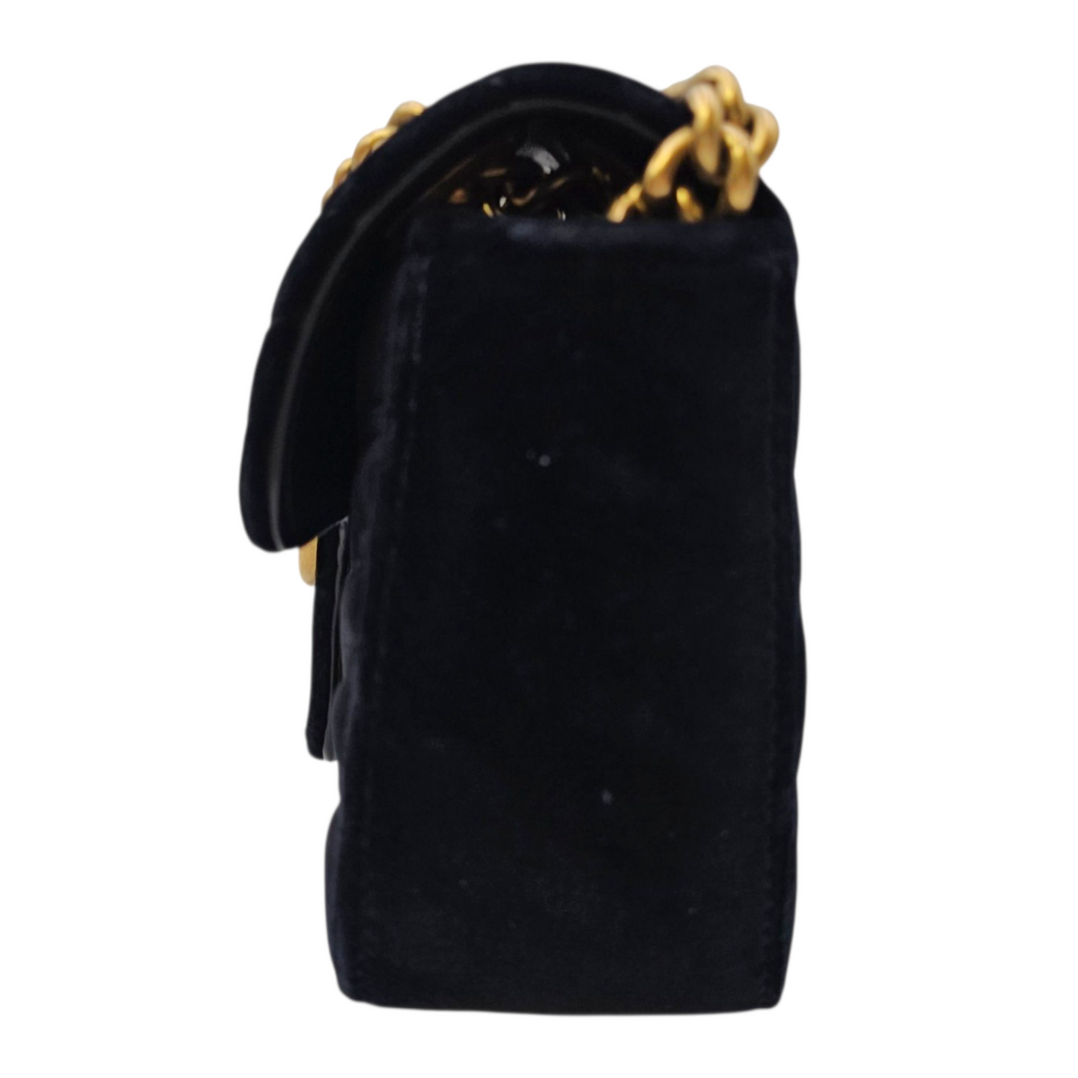 GG Marmont Black Shoulder Bag in Velvet Antique Brass hardware