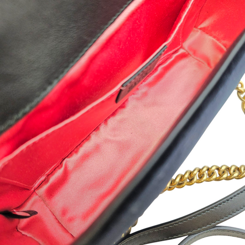 GG Marmont Black Shoulder Bag in Velvet Antique Brass hardware