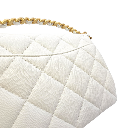 Timeless Flap White Top Handle Bag in Caviar Leather Gold hardware