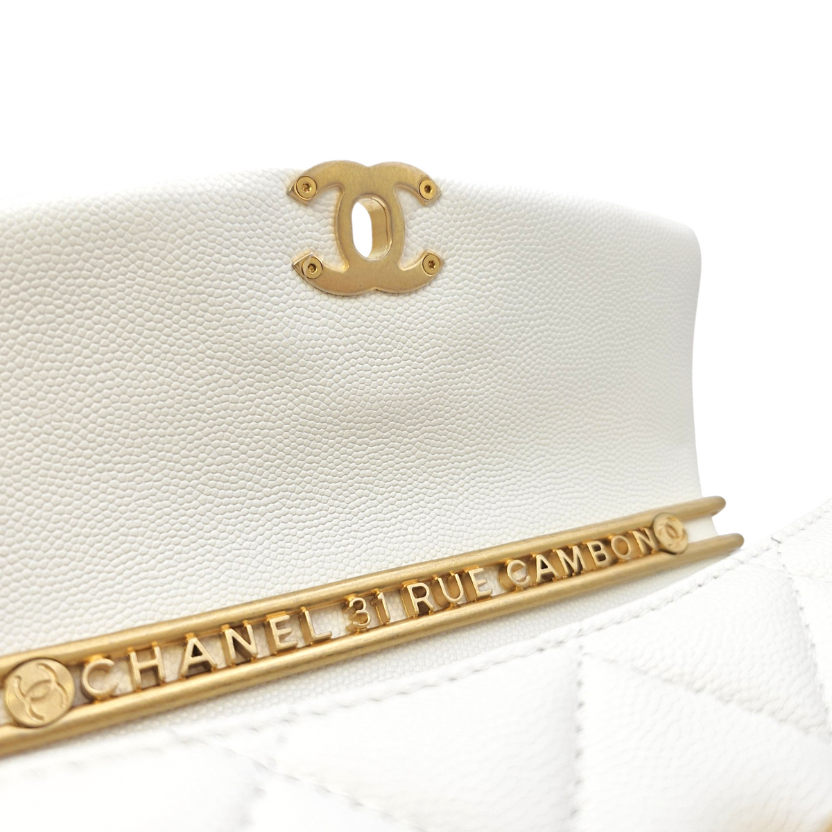Timeless Flap White Top Handle Bag in Caviar Leather Gold hardware