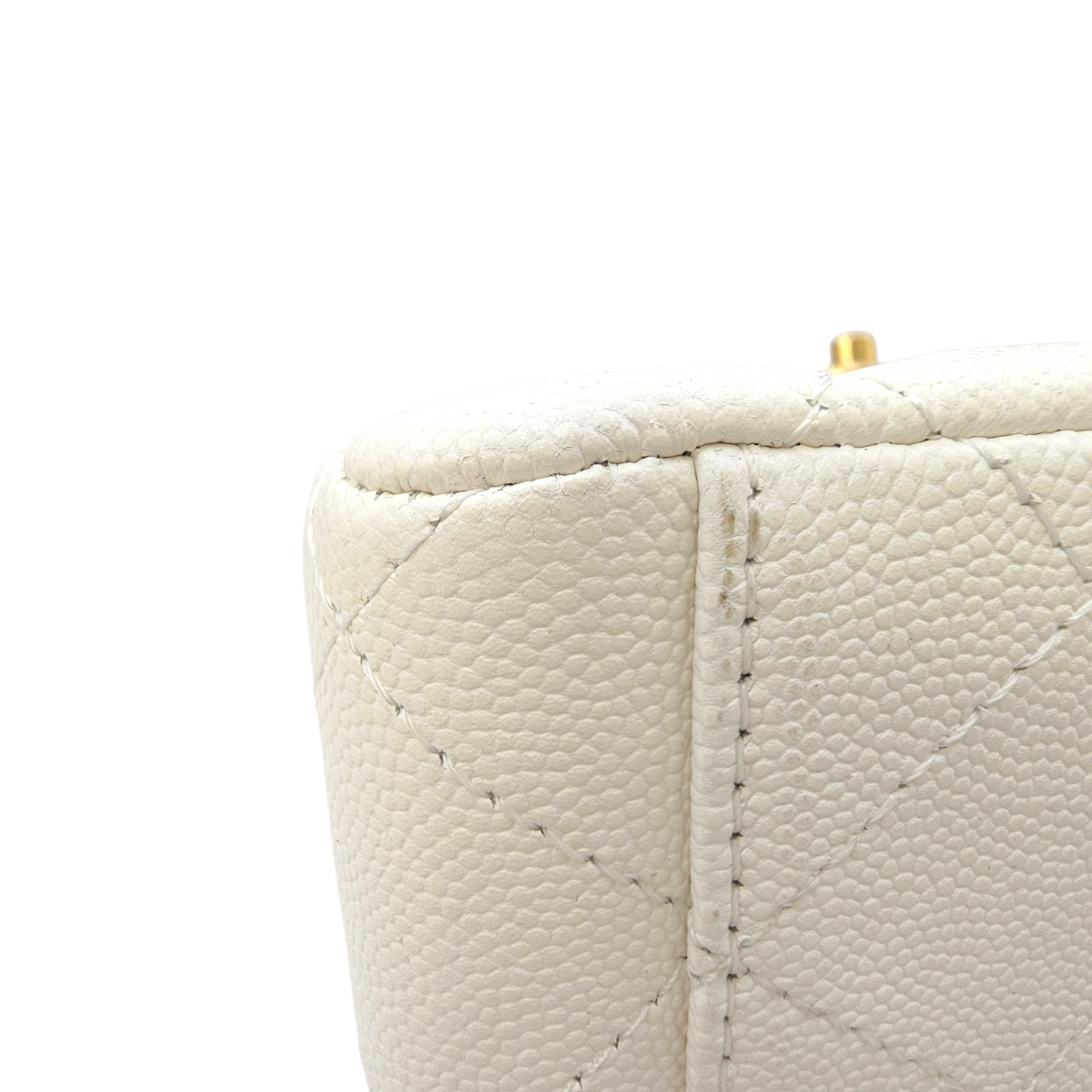 Timeless Flap White Top Handle Bag in Caviar Leather Gold hardware