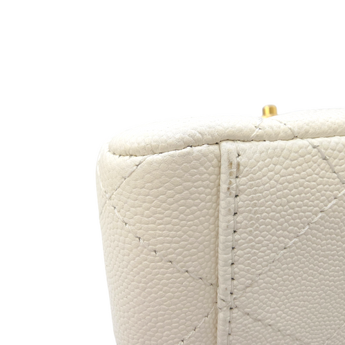 Timeless Flap White Top Handle Bag in Caviar Leather Gold hardware
