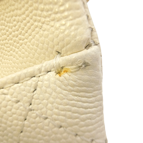 Timeless Flap White Top Handle Bag in Caviar Leather Gold hardware