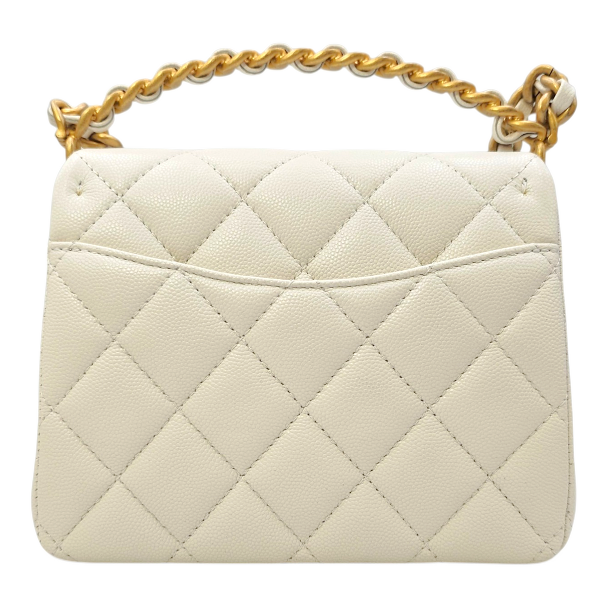 Timeless Flap White Top Handle Bag in Caviar Leather Gold hardware