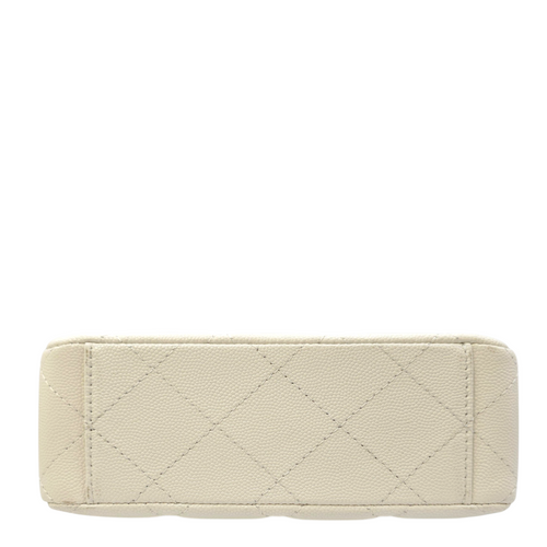 Timeless Flap White Top Handle Bag in Caviar Leather Gold hardware