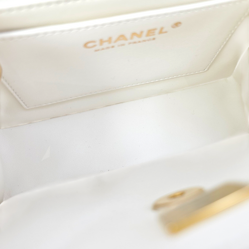 Timeless Flap White Top Handle Bag in Caviar Leather Gold hardware