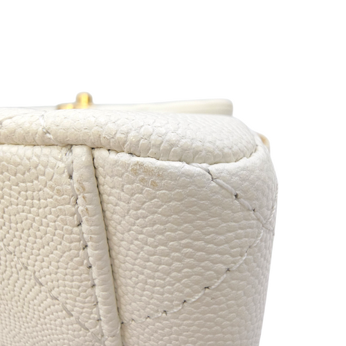 Timeless Flap White Top Handle Bag in Caviar Leather Gold hardware