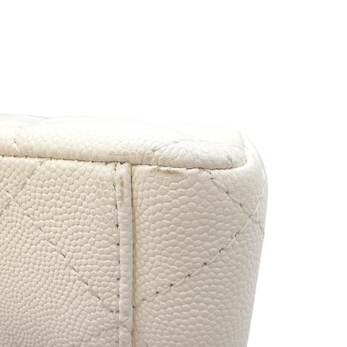 Timeless Flap White Top Handle Bag in Caviar Leather Gold hardware
