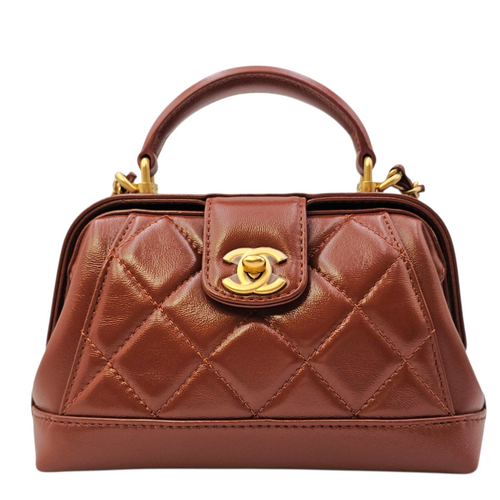 Quilted Cocodoc  Mini Brown Top Handle Bag in Lambskin Gold hardware
