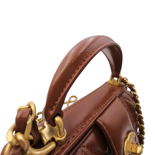 Quilted Cocodoc  Mini Brown Top Handle Bag in Lambskin Gold hardware
