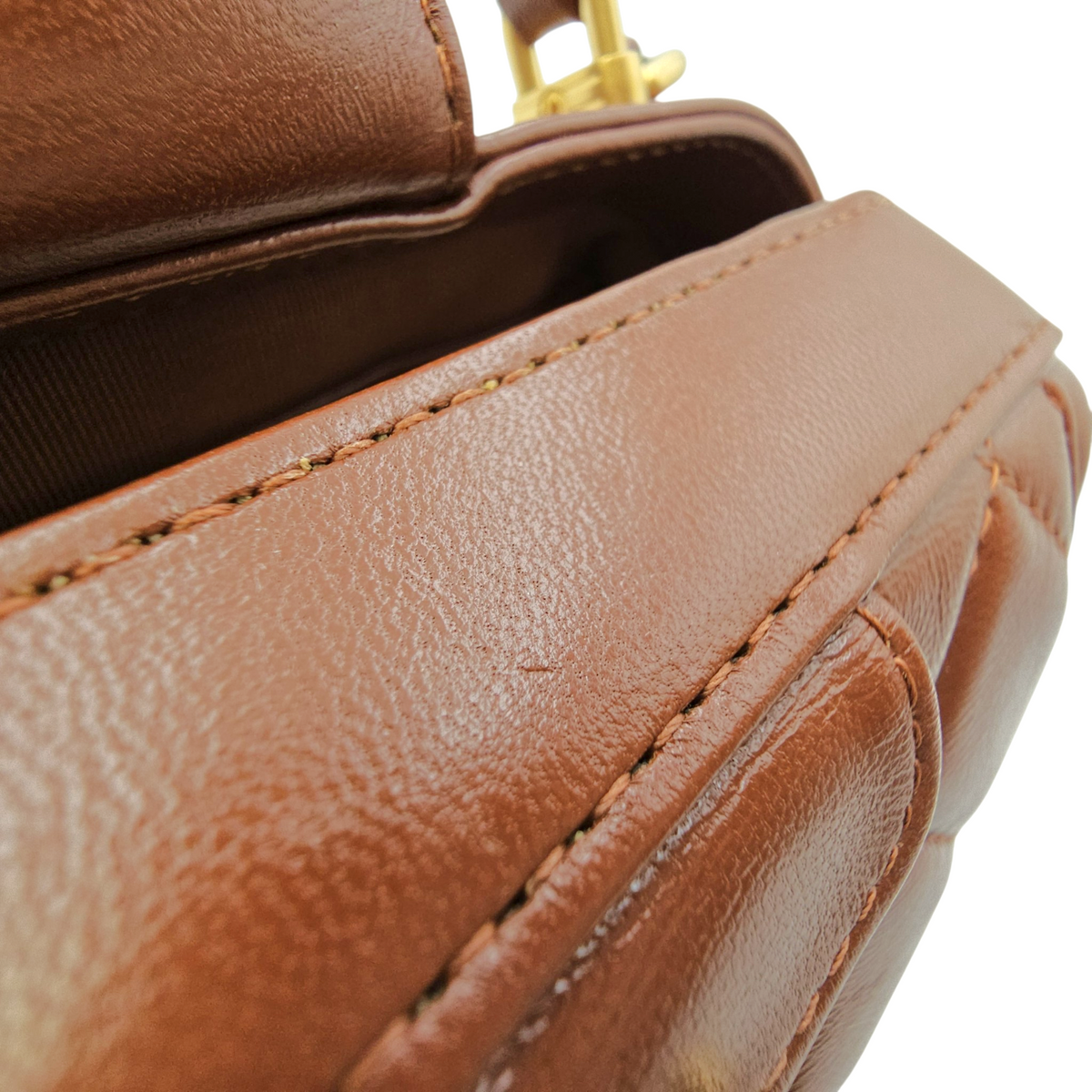 Quilted Cocodoc  Mini Brown Top Handle Bag in Lambskin Gold hardware