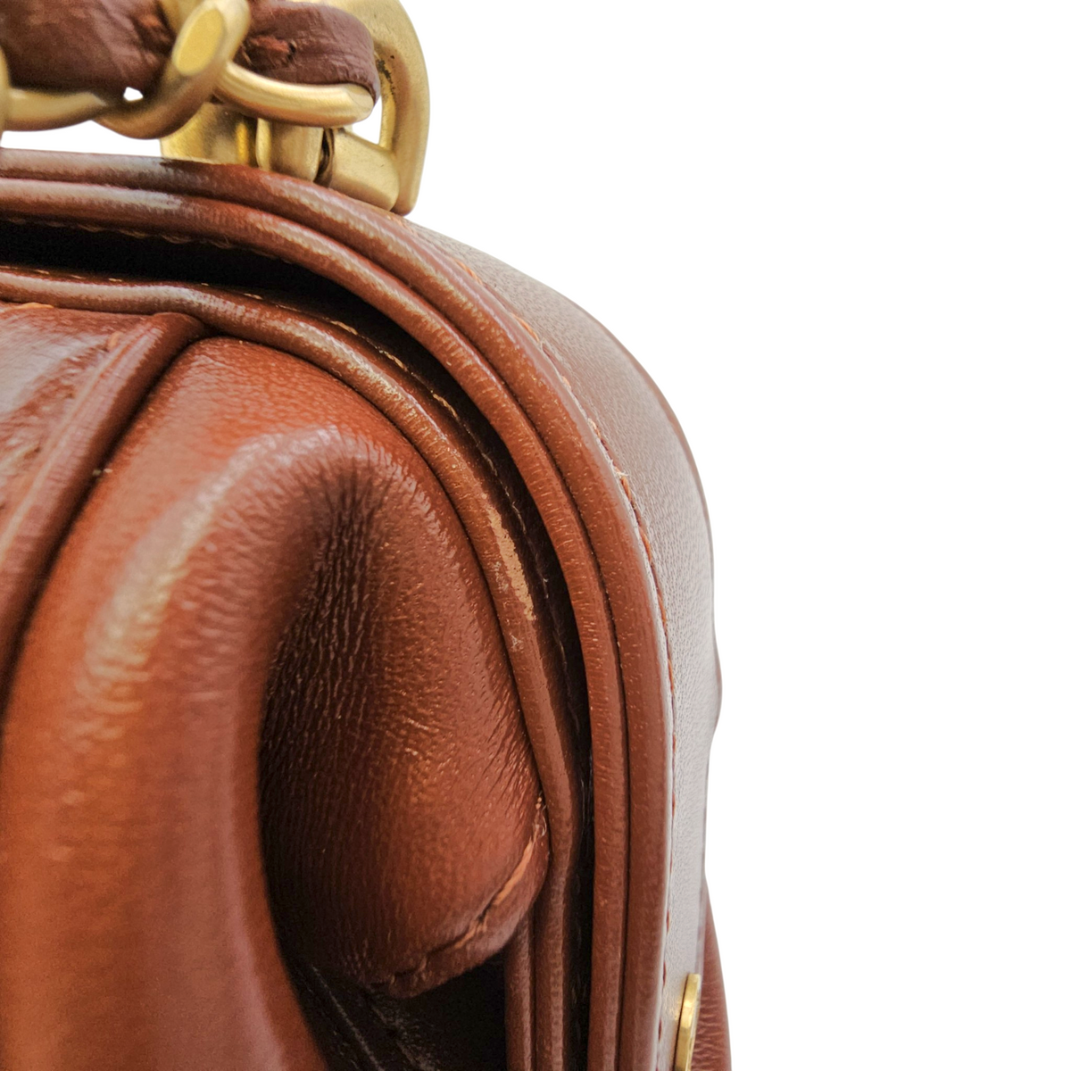 Quilted Cocodoc  Mini Brown Top Handle Bag in Lambskin Gold hardware
