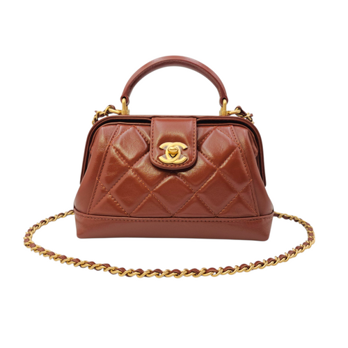 Quilted Cocodoc  Mini Brown Top Handle Bag in Lambskin Gold hardware