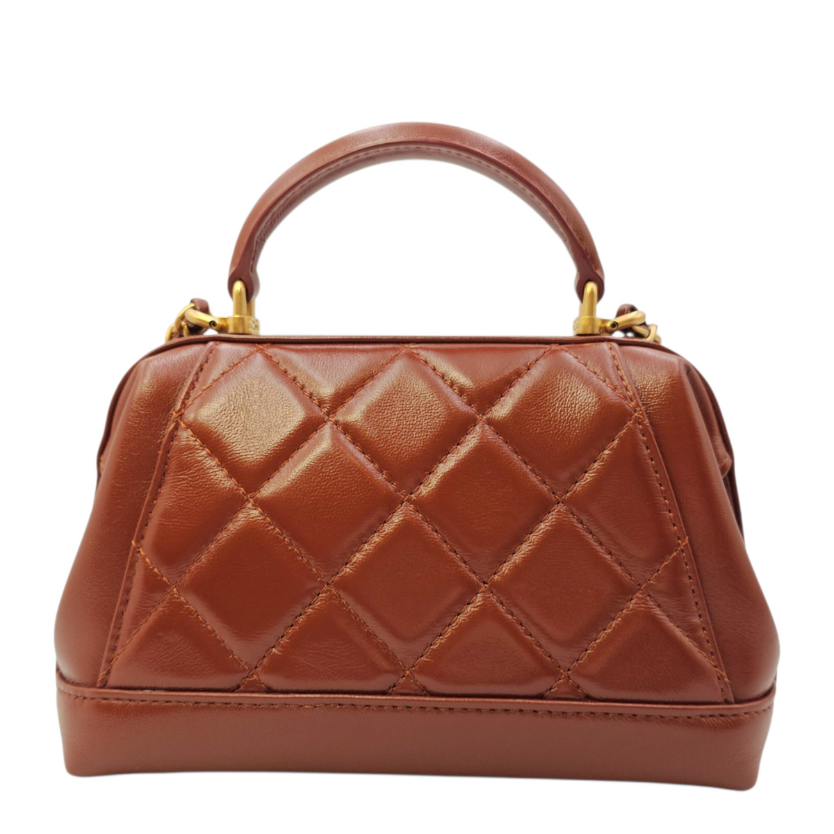 Quilted Cocodoc  Mini Brown Top Handle Bag in Lambskin Gold hardware