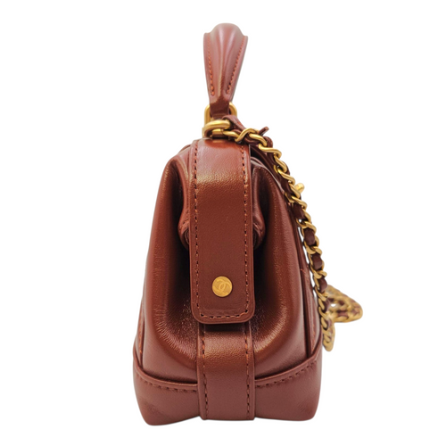 Quilted Cocodoc  Mini Brown Top Handle Bag in Lambskin Gold hardware