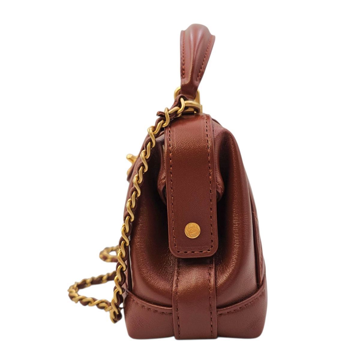 Quilted Cocodoc  Mini Brown Top Handle Bag in Lambskin Gold hardware