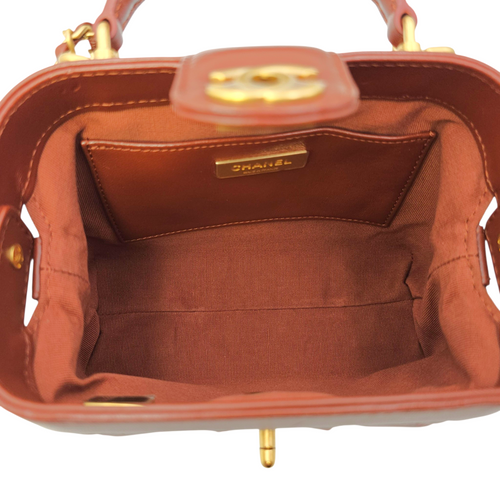 Quilted Cocodoc  Mini Brown Top Handle Bag in Lambskin Gold hardware