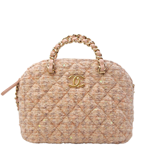 Fantasy Coco Clutch with Chain  Mini Pink Top Handle Bag in Tweed Light Gold hardware