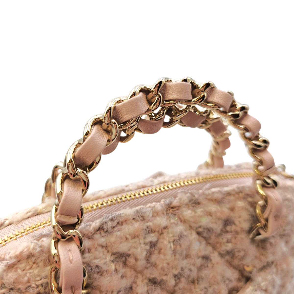 Fantasy Coco Clutch with Chain  Mini Pink Top Handle Bag in Tweed Light Gold hardware