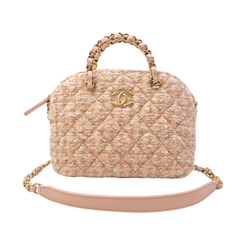 Fantasy Coco Clutch with Chain  Mini Pink Top Handle Bag in Tweed Light Gold hardware