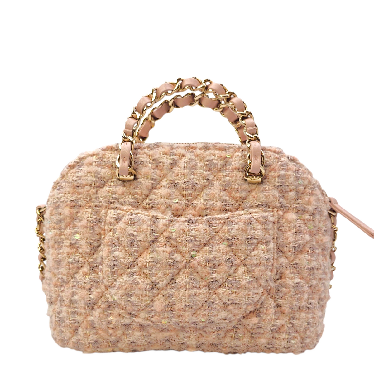 Fantasy Coco Clutch with Chain  Mini Pink Top Handle Bag in Tweed Light Gold hardware