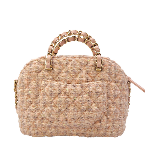 Fantasy Coco Clutch with Chain  Mini Pink Top Handle Bag in Tweed Light Gold hardware