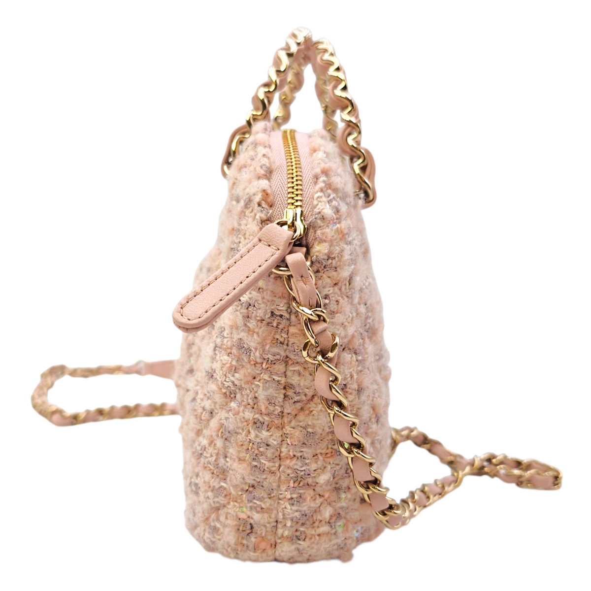 Fantasy Coco Clutch with Chain  Mini Pink Top Handle Bag in Tweed Light Gold hardware