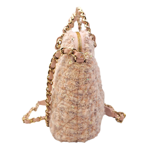 Fantasy Coco Clutch with Chain  Mini Pink Top Handle Bag in Tweed Light Gold hardware