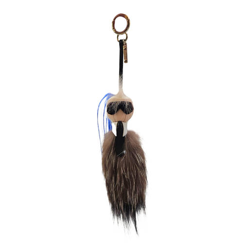 Mini Karlito Bag Charm Brown Bag Accessory in Natural Fur Gold hardware