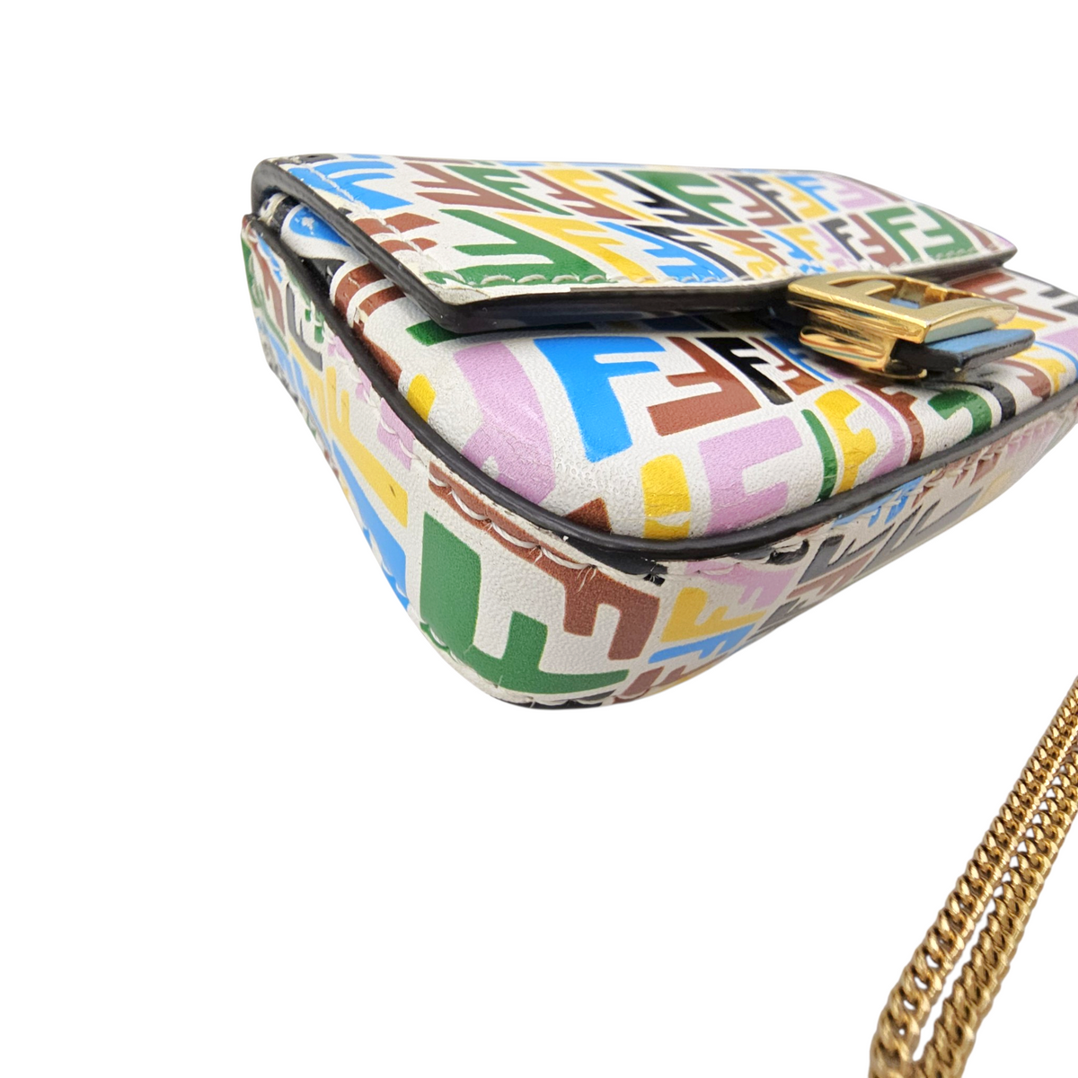 Vitello Liberty FF Fish Eye Baguette Nano Multi-colour Crossbody Bag Gold hardware
