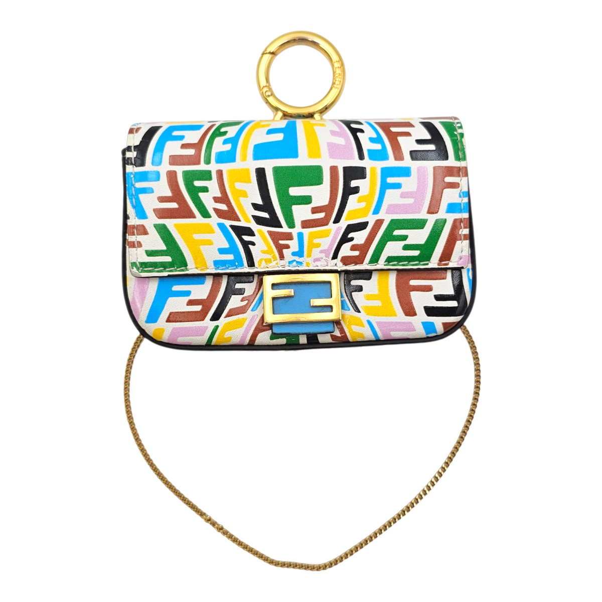 Vitello Liberty FF Fish Eye Baguette Nano Multi-colour Crossbody Bag Gold hardware