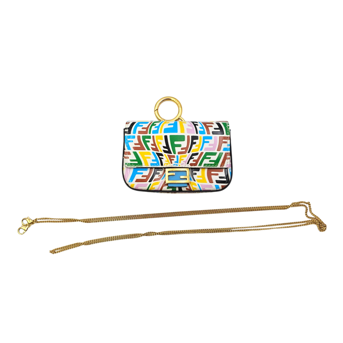 Vitello Liberty FF Fish Eye Baguette Nano Multi-colour Crossbody Bag Gold hardware