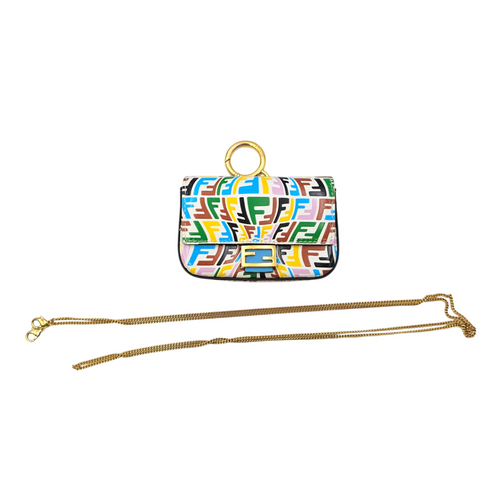 Vitello Liberty FF Fish Eye Baguette Nano Multi-colour Crossbody Bag Gold hardware