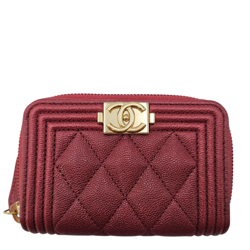 Boy Red Card Holder in Caviar Leather Light Gold hardware